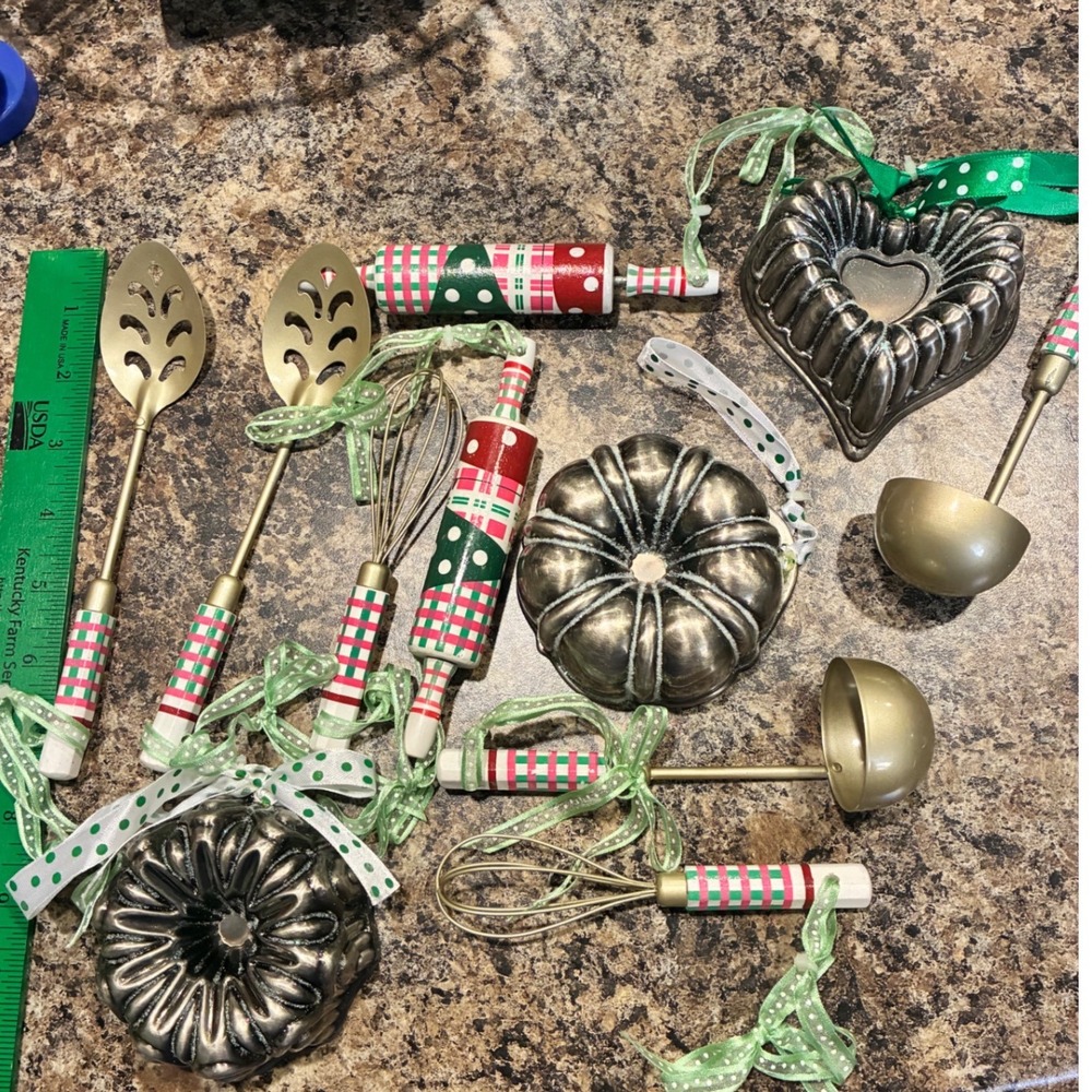 Kitchen Tool Christmas Ornaments Set Baking Whisk Rolling Pin 11pc